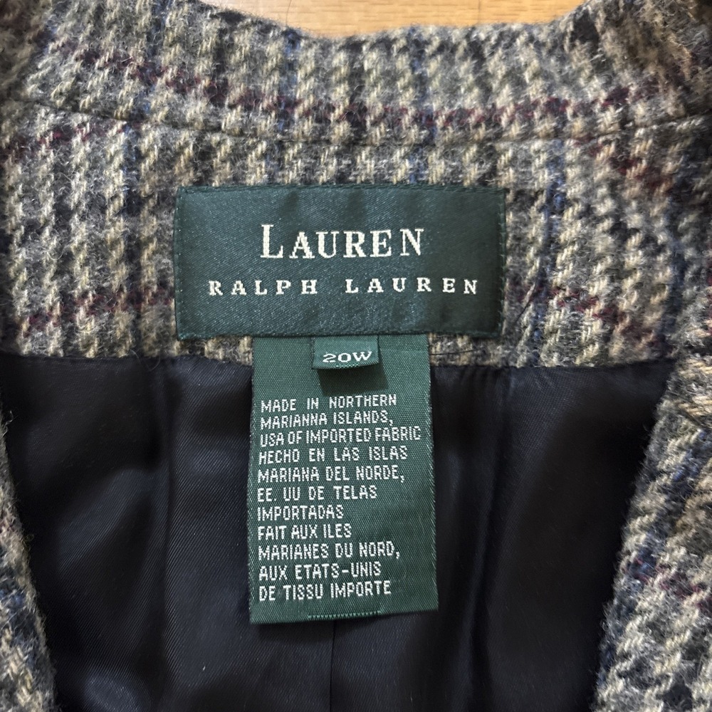 Vintage Lauren Ralph Lauren Women's 20W Tweed Plaid 100% Wool Houndstooth Blazer - Picture 3 of 10